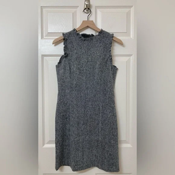 LOFT Gray Ruffle Neck Sleeveless A-line Mini Dress 4 Preppy Poetcore Academia - Picture 8 of 8